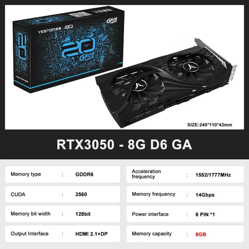 YESTON New Graphic Card GDDR6 NVIDIA Rtx 3060 12G Gaming GPU Video Cards Rtx 3060TI Rtx3050 Rtx3070 Rtx3080 Placa De Vídeo
