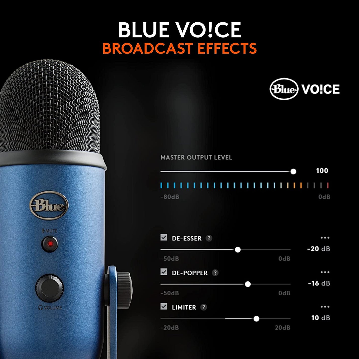 Yeti USB Mic for Recording and Streaming on PC and Mac, VO!CE Effects, 4 Pickup Patterns, Headphone Output and Volume Control, Adjustable Stand, Plug and Play – Midnight