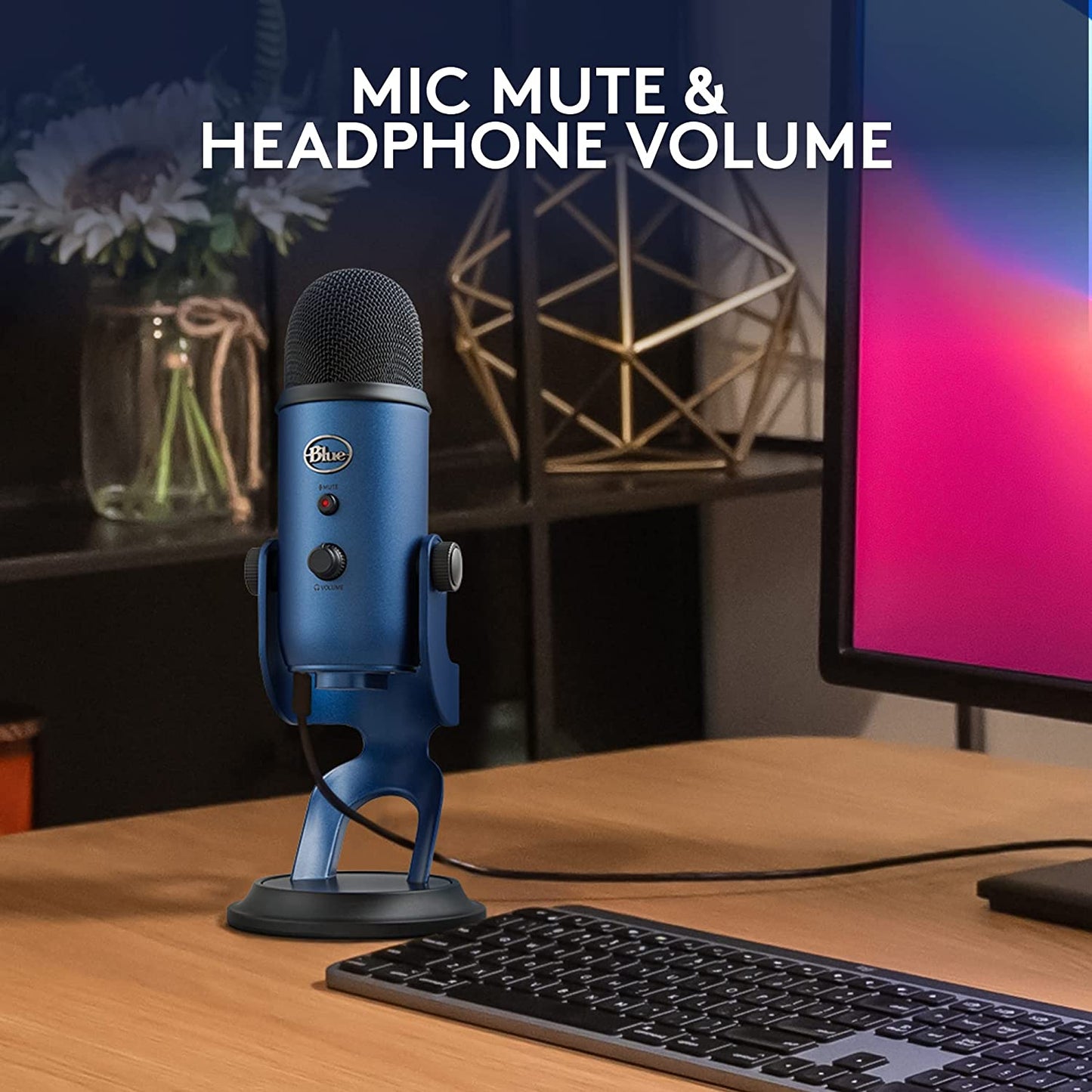 Yeti USB Mic for Recording and Streaming on PC and Mac, VO!CE Effects, 4 Pickup Patterns, Headphone Output and Volume Control, Adjustable Stand, Plug and Play – Midnight