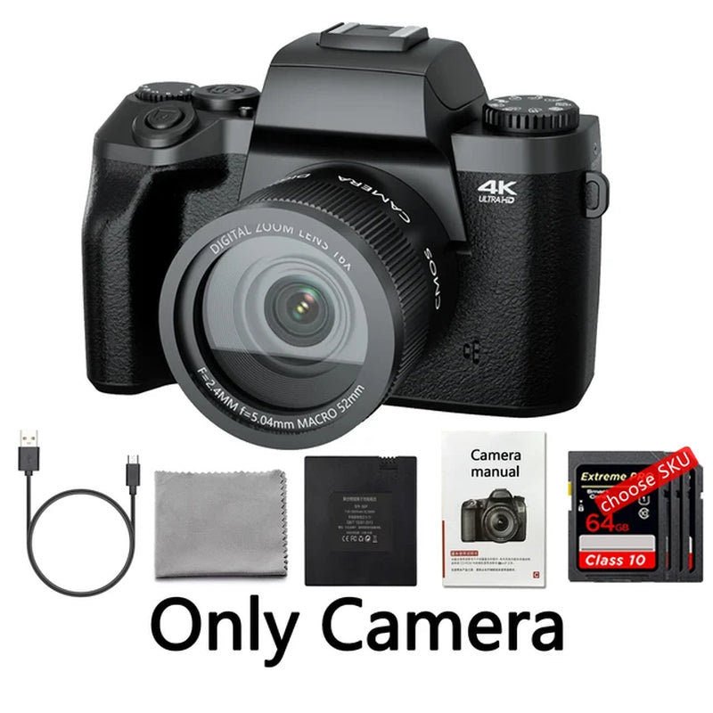 4K HD Digital Camera DSLR Camcorder 64MP Auto Focus Photography Youtube Streaming 16X Zoom Optical 4.0"Touch Screen Video Camera