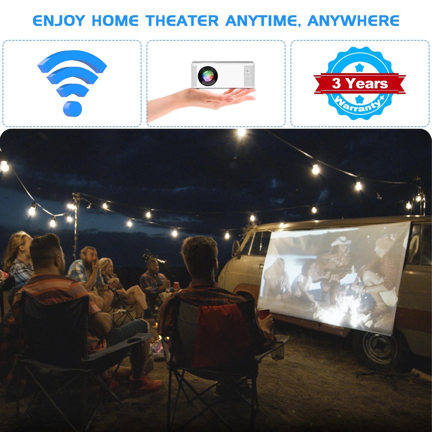 Projector with Wifi, Mini Projector for Outdoor, 8500L Movie Projector Support 1080P for Home Theater with HDMI