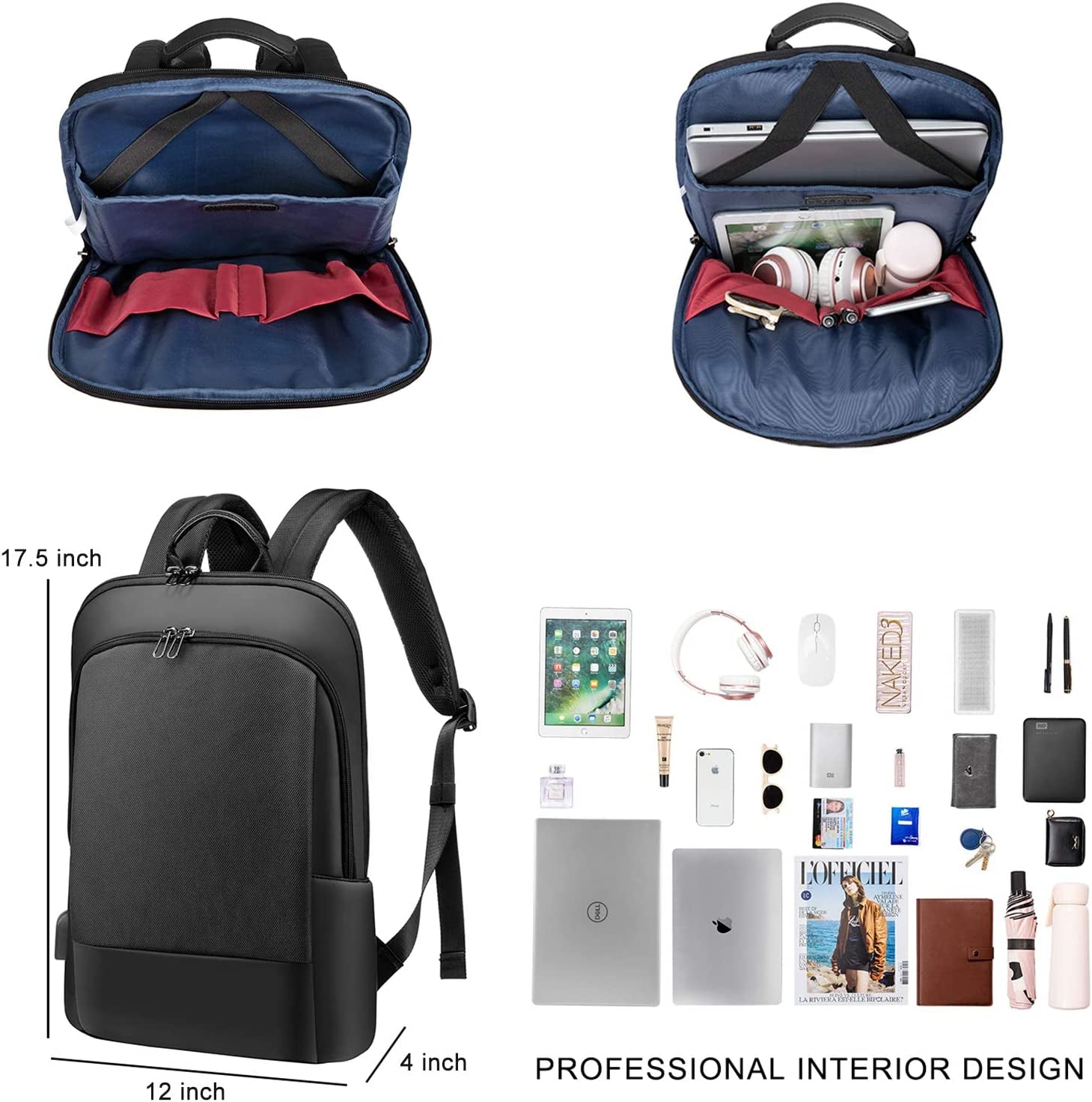 Slim Laptop Backpack for Men Lightweight Leather Business Laptop Bag for Women