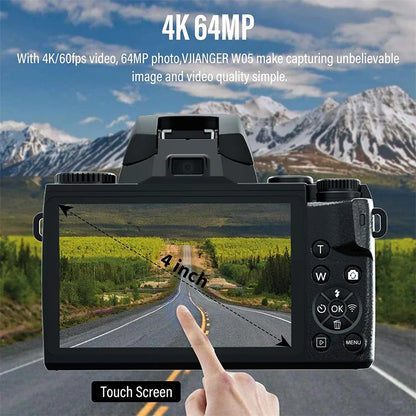 4K HD Digital Camera DSLR Camcorder 64MP Auto Focus Photography Youtube Streaming 16X Zoom Optical 4.0"Touch Screen Video Camera