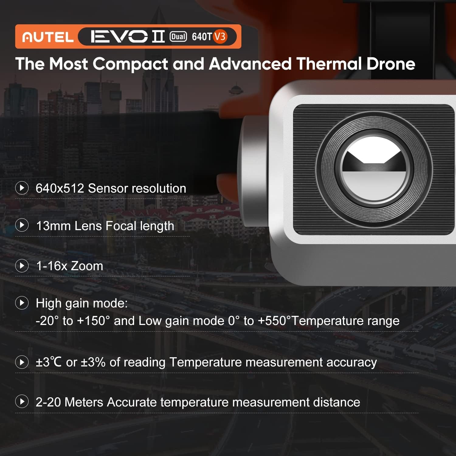 Robotics EVO II Dual 640T V3, 640X512 Thermal Imaging, 0.8 "CMOS&50MP 8K RYYB Sensor, 10+ Temp Measurement, D-RI Ranges, Thermal Analysis Tool