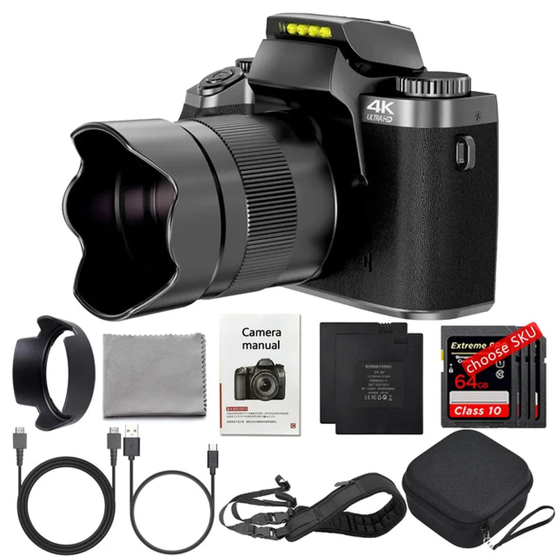 4K HD Digital Camera DSLR Camcorder 64MP Auto Focus Photography Youtube Streaming 16X Zoom Optical 4.0"Touch Screen Video Camera