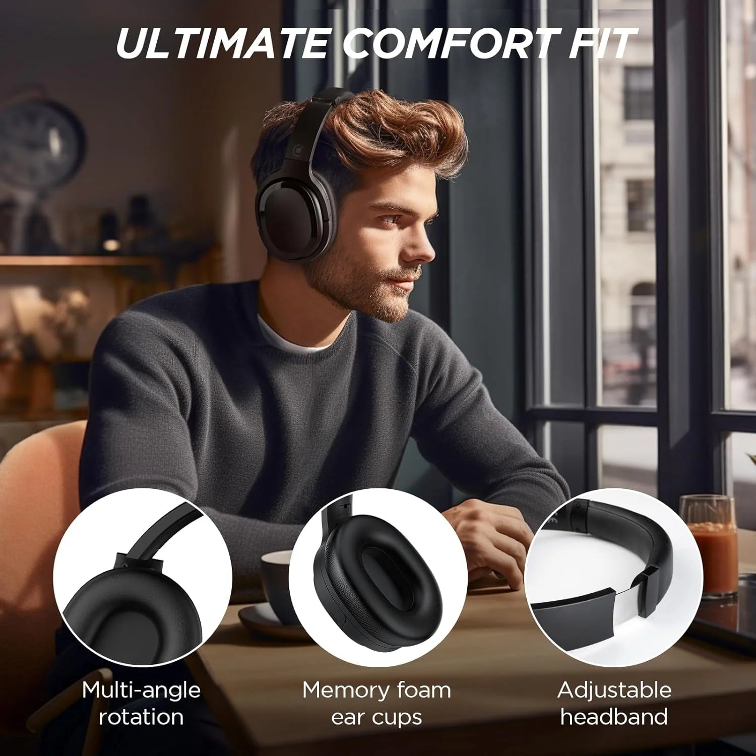 Hybrid Active Noise Cancelling Headphones Wireless over Ear Bluetooth Headphones Wireless Headphones with Deep Bass, Clear Calls, Comfortable Fit, 30H, Bluetooth 5.2