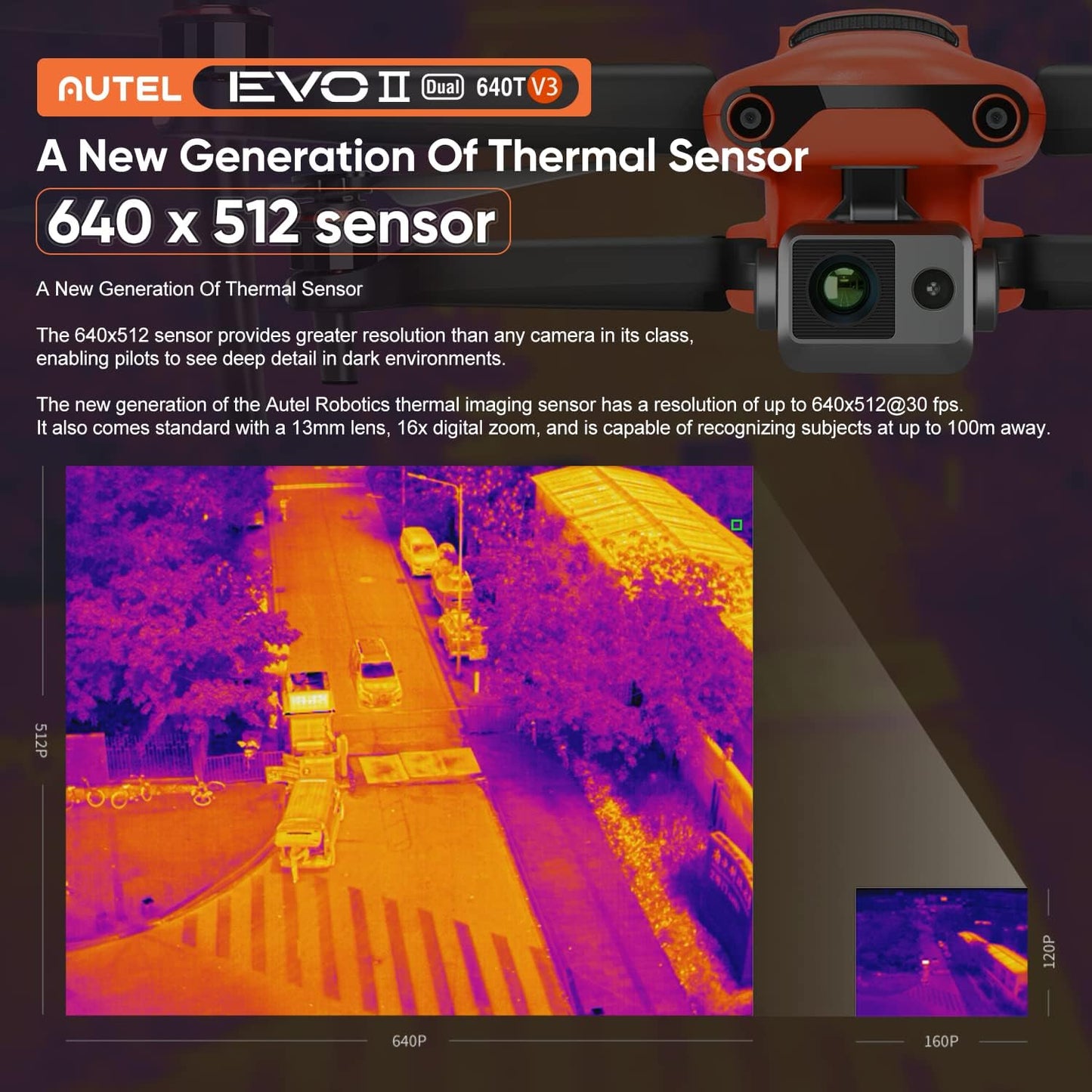 Robotics EVO II Dual 640T V3, 640X512 Thermal Imaging, 0.8 "CMOS&50MP 8K RYYB Sensor, 10+ Temp Measurement, D-RI Ranges, Thermal Analysis Tool