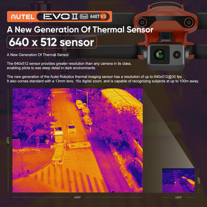 Robotics EVO II Dual 640T V3, 640X512 Thermal Imaging, 0.8 "CMOS&50MP 8K RYYB Sensor, 10+ Temp Measurement, D-RI Ranges, Thermal Analysis Tool