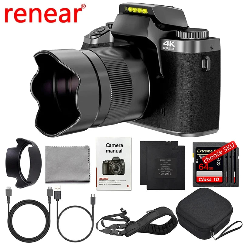 4K HD Digital Camera DSLR Camcorder 64MP Auto Focus Photography Youtube Streaming 16X Zoom Optical 4.0"Touch Screen Video Camera