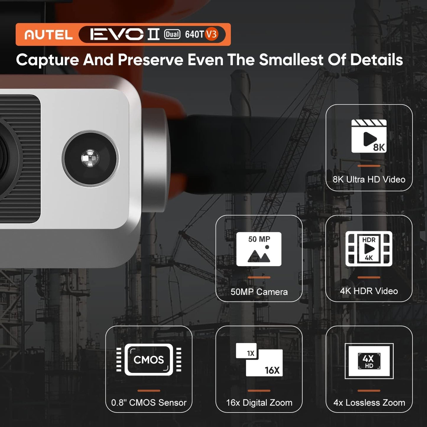 Robotics EVO II Dual 640T V3, 640X512 Thermal Imaging, 0.8 "CMOS&50MP 8K RYYB Sensor, 10+ Temp Measurement, D-RI Ranges, Thermal Analysis Tool