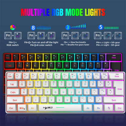 L500 Wired/Wireless Connection Gaming Keyboard 61 Keys Compact Computer Keyboard Type C Connection Mechanical Keyboard with Dyna